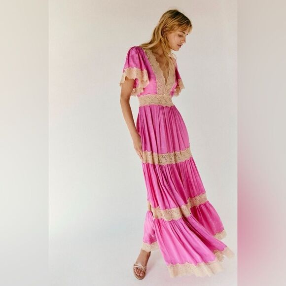 Free People Spell Pink and Cream Maxi Dress/ Size XS - Picture 4 of 11